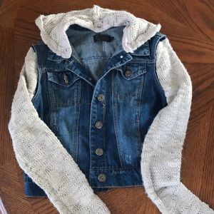 Denim Jacket with knit sleeves